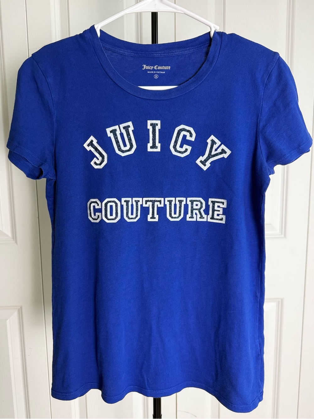 Juicy Couture Vintage Blue Varsity Glitter Logo Tee Shirt S